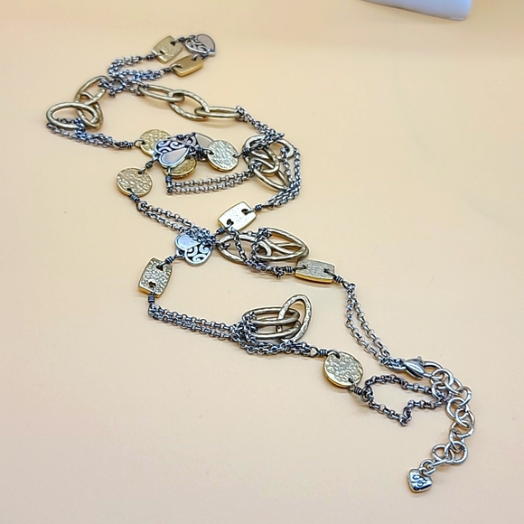 Brighton "DECO STYLE" Textured Gold & Deco Lace Hearts XL Layering Neck! - Picture 8 of 13